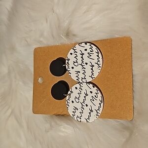 Black and White Merry Christmas Earrings